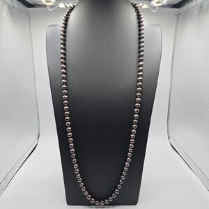 Black Peacock Freshwater Pearl Necklace Opera Length 36” Knotted Iridescent